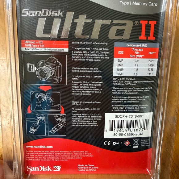 SanDisk Ultra II 2GB CompactFlash CF Type I Memory Card NEW Sealed Vintage - Picture 4 of 6